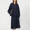 Plisseret denimnederdel, marineblå Plisseret denimnederdel, marineblå