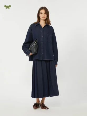 Plisseret denimnederdel, marineblå