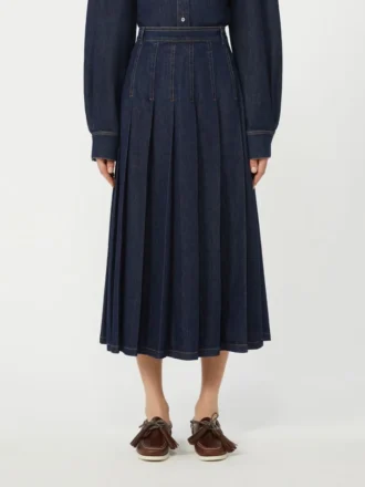 Plisseret denimnederdel, marineblå