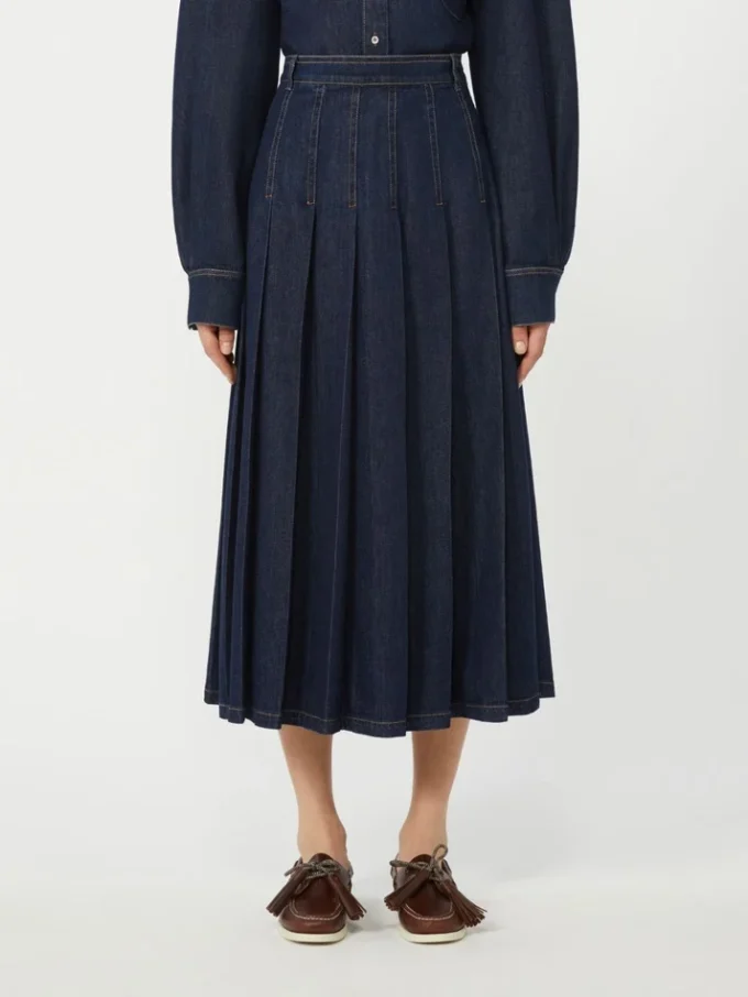 Plisseret denimnederdel, marineblå Plisseret denimnederdel, marineblå