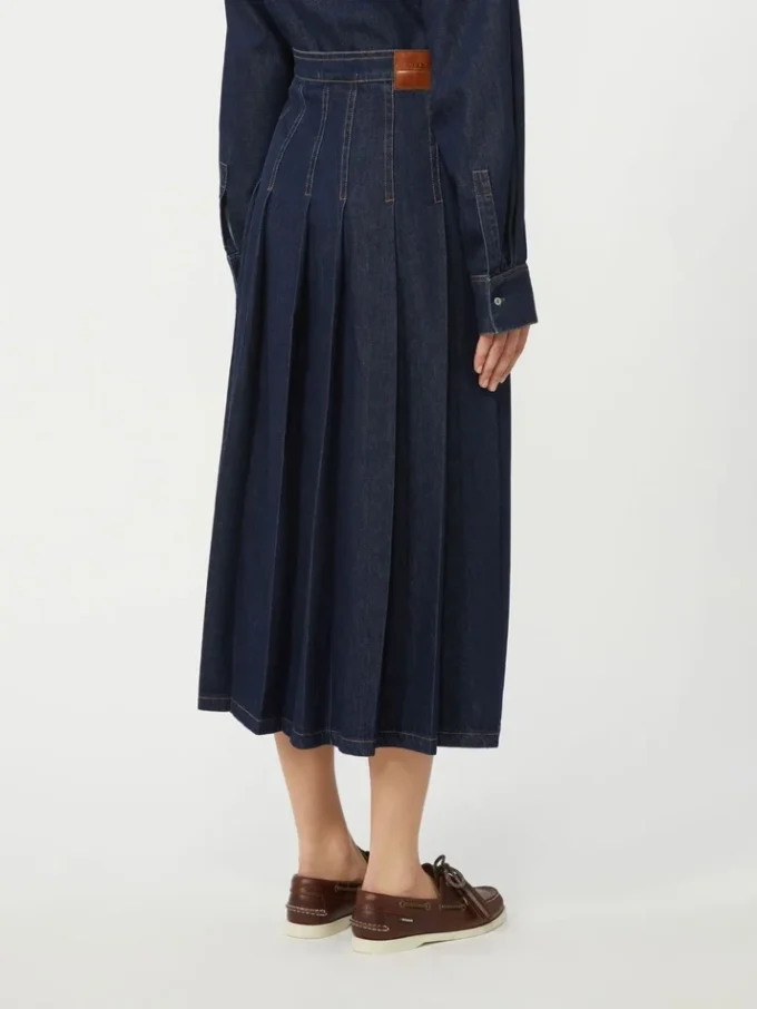 Plisseret denimnederdel, marineblå Plisseret denimnederdel, marineblå