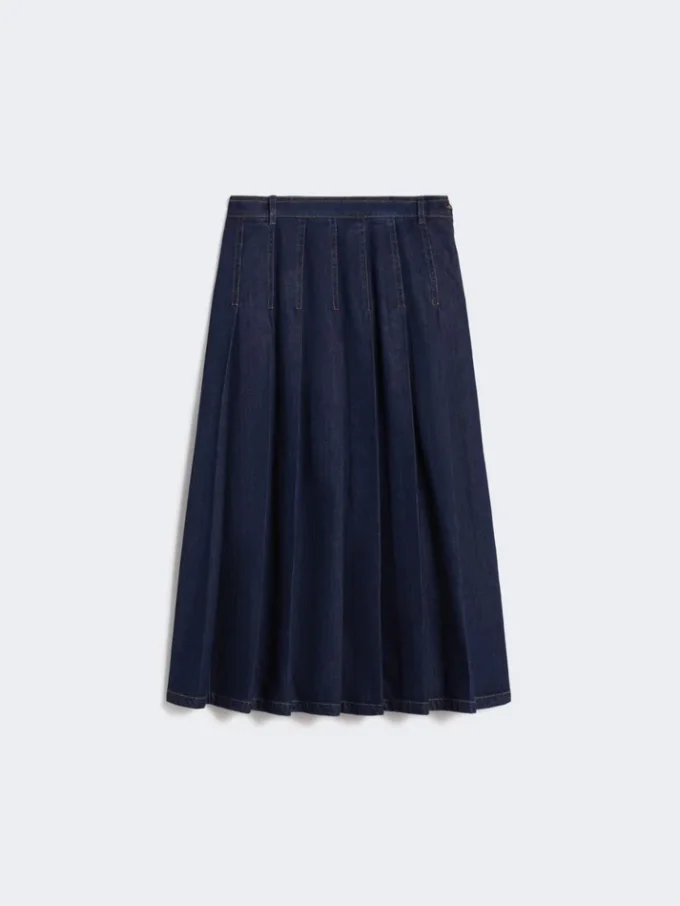 Plisseret denimnederdel, marineblå Plisseret denimnederdel, marineblå