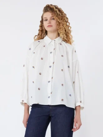 Poplin-skjorte med broderi, hvid