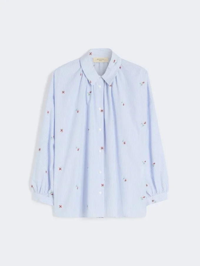 Poplin-skjorte med broderi, lyseblå Poplin-skjorte med broderi, lyseblå