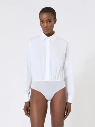 Poplin-skjortebodysuit, optisk hvid
