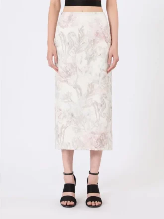 Printed organza og gabardine pencilskirt, hvid