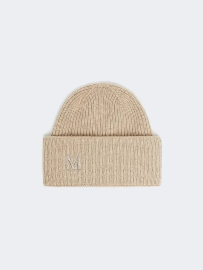 Ribstrikket kasmir-beanie, beige Ribstrikket kasmir-beanie, beige