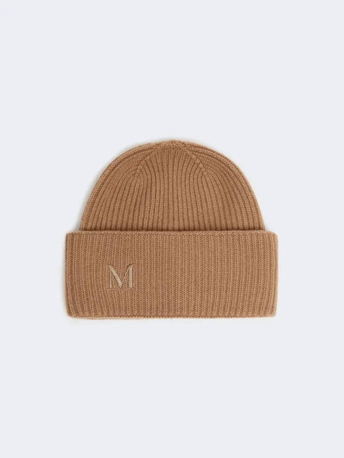 Ribstrikket kasmir-beanie, kamel Ribstrikket kasmir-beanie, kamel