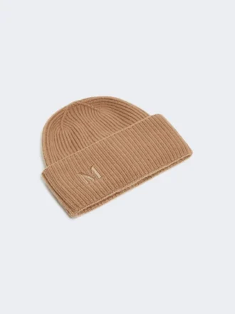Ribstrikket kasmir-beanie, kamel Ribstrikket kasmir-beanie, kamel