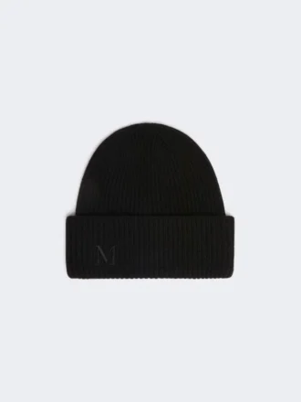 Ribstrikket kasmir-beanie, sort Ribstrikket kasmir-beanie, sort