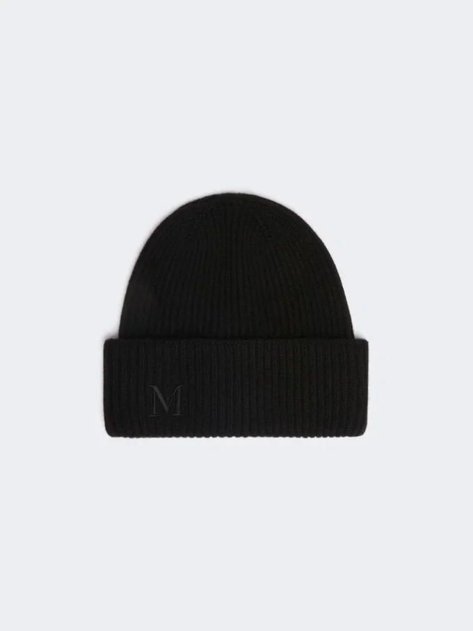 Ribstrikket kasmir-beanie, sort Ribstrikket kasmir-beanie, sort