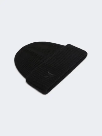 Ribstrikket kasmir-beanie, sort Ribstrikket kasmir-beanie, sort