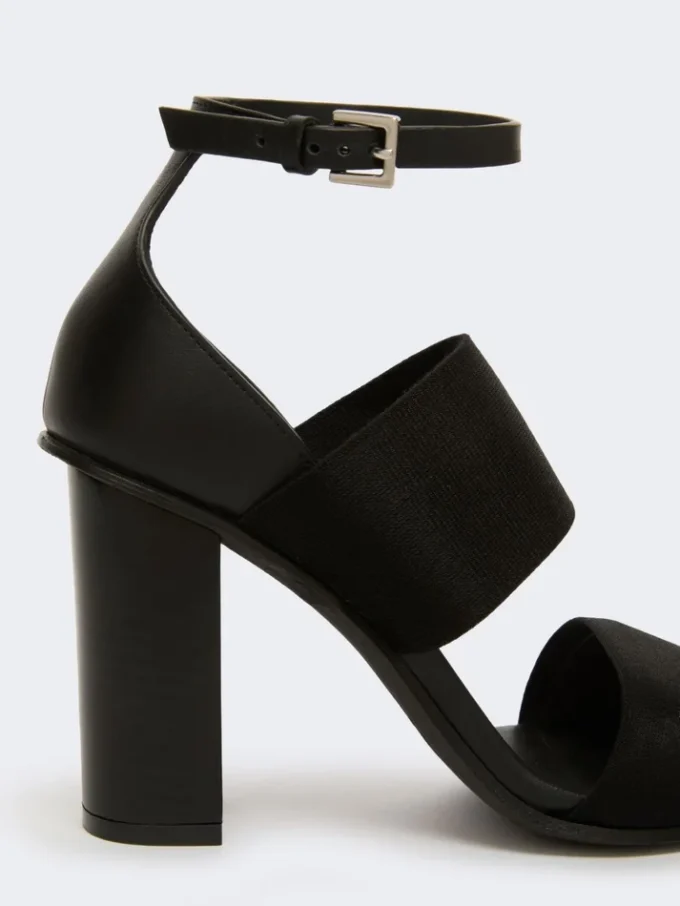 Sandaler i kalveskind og elastisk bånd, sort Sandaler i kalveskind og elastisk bånd, sort