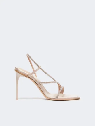Sandaler i satin og krystal, farve: nude