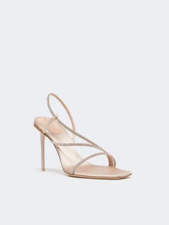 Sandaler i satin og krystal, farve: nude