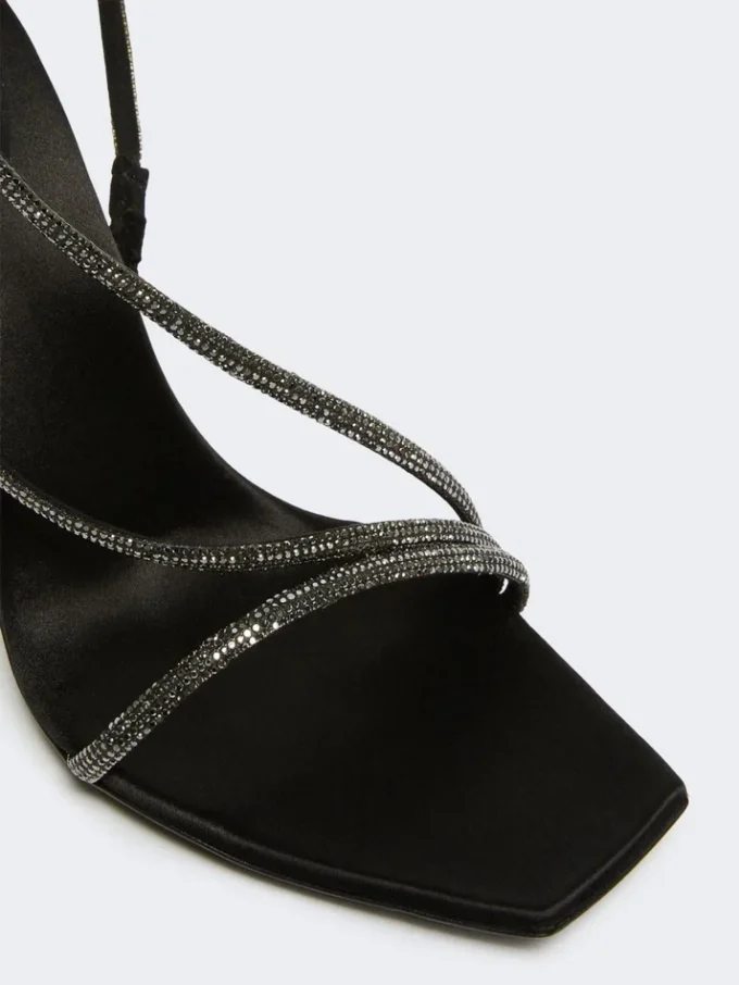 Sandaler i satin og krystal, sort Sandaler i satin og krystal, sort