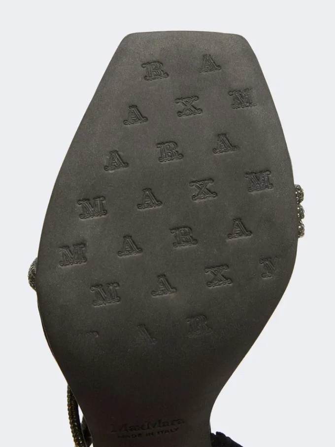 Sandaler i satin og krystal, sort Sandaler i satin og krystal, sort