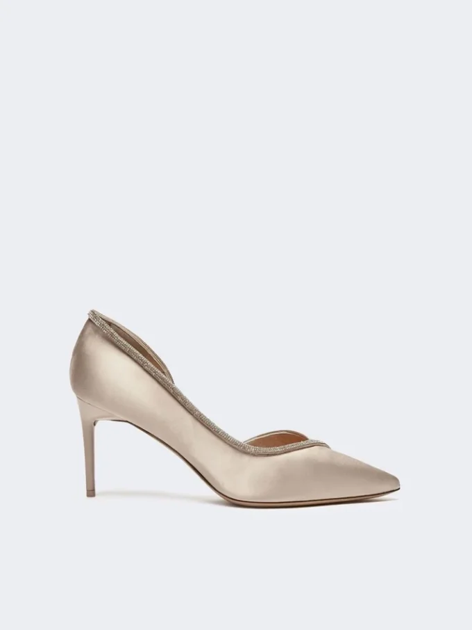 Satinpumps med krystalpynt, farve: nude Satinpumps med krystalpynt, farve: nude