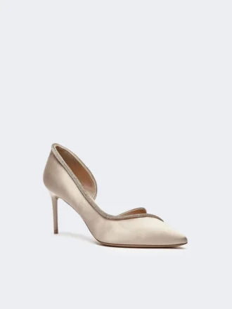Satinpumps med krystalpynt, farve: nude