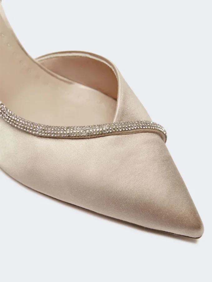 Satinpumps med krystalpynt, farve: nude Satinpumps med krystalpynt, farve: nude