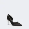 Satinpumps med krystalpynt, sort Satinpumps med krystalpynt, sort