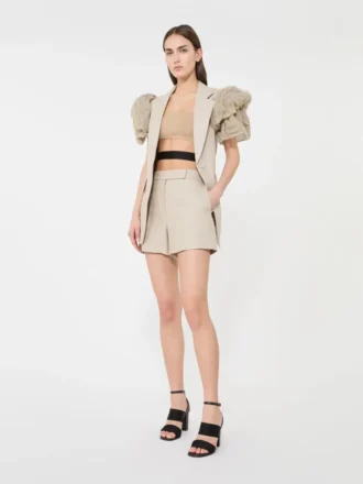 Shorts i hør med kurvevævning, sand