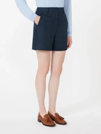 Shorts i hør med kurvflet, midnatsblå