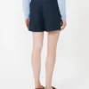 Shorts i hør med kurvflet, midnatsblå