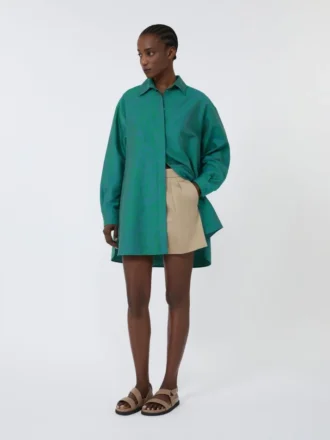 Shorts i stretch-bomuldssatin, khaki