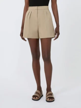 Shorts i stretch-bomuldssatin, khaki