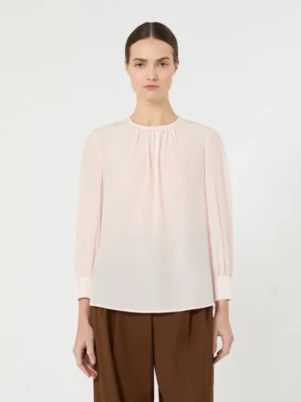 Silke-bluse med rund hals, lyserød
