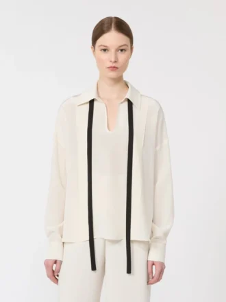 Silkebluse med sløjfe, beige