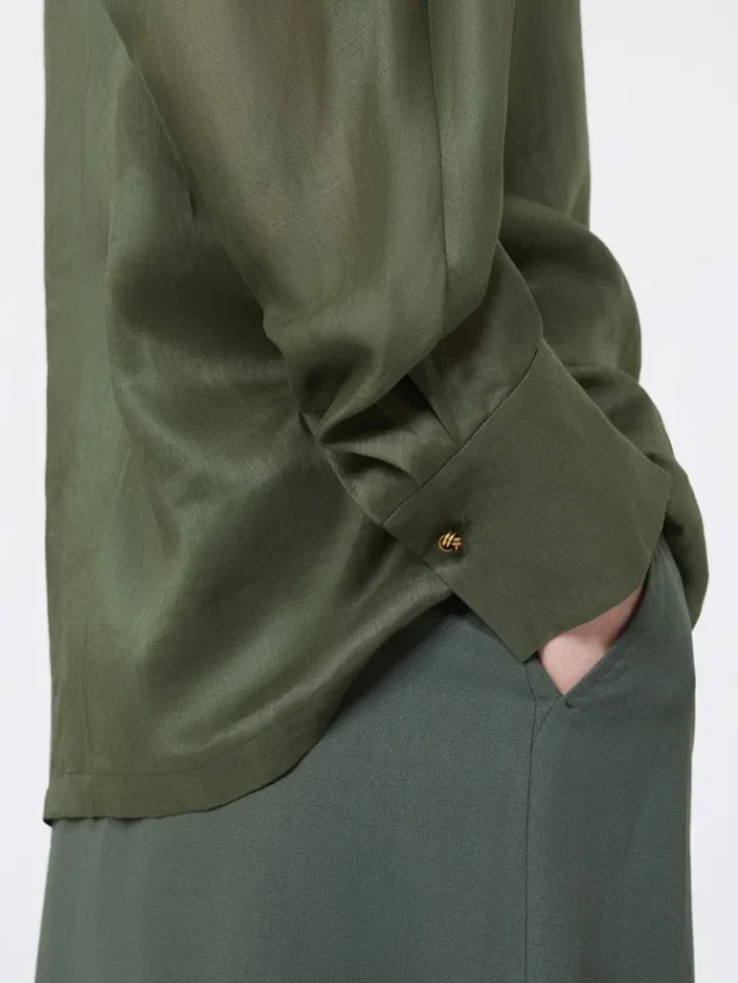 Skjorte i ramie-canvas, khaki Skjorte i ramie-canvas, khaki