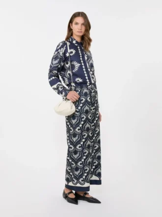 Skjorte i silke med patchwork-print, marineblå