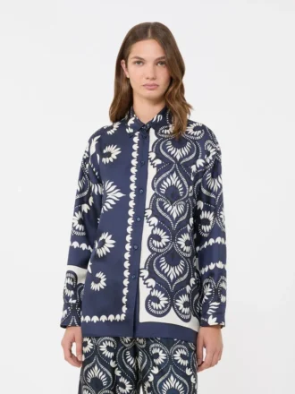 Skjorte i silke med patchwork-print, marineblå