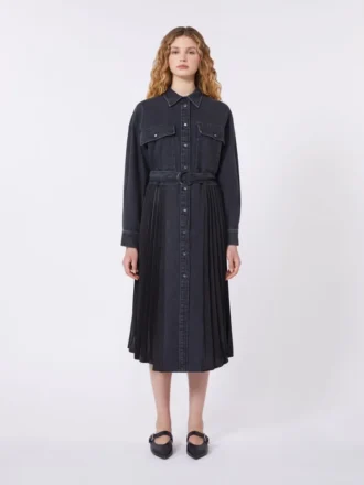 Skjortekjole i denim og satin, sort