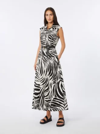 Skjortekjole i poplin med print, sort Skjortekjole i poplin med print, sort