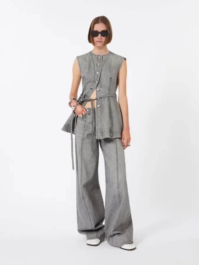 Slim-fit ærmeløs denimtop, sort Slim-fit ærmeløs denimtop, sort