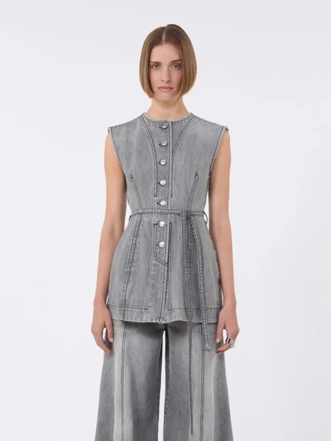 Slim-fit ærmeløs denimtop, sort Slim-fit ærmeløs denimtop, sort
