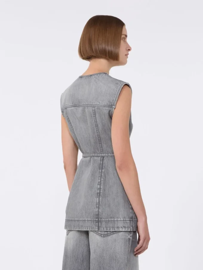 Slim-fit ærmeløs denimtop, sort Slim-fit ærmeløs denimtop, sort