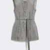 Slim-fit ærmeløs denimtop, sort Slim-fit ærmeløs denimtop, sort
