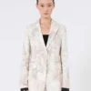 Slim-fit blazer i printet organza og gabardine, hvid Slim-fit blazer i printet organza og gabardine, hvid