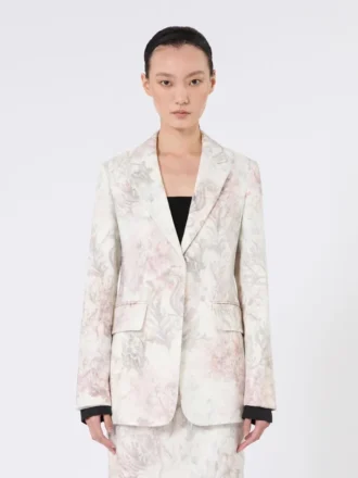 Slim-fit blazer i printet organza og gabardine, hvid