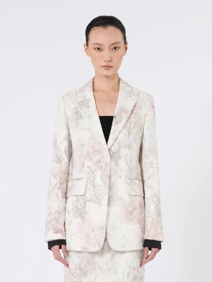 Slim-fit blazer i printet organza og gabardine, hvid Slim-fit blazer i printet organza og gabardine, hvid