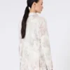 Slim-fit blazer i printet organza og gabardine, hvid Slim-fit blazer i printet organza og gabardine, hvid