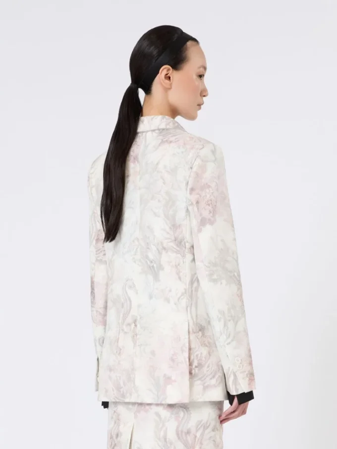 Slim-fit blazer i printet organza og gabardine, hvid Slim-fit blazer i printet organza og gabardine, hvid