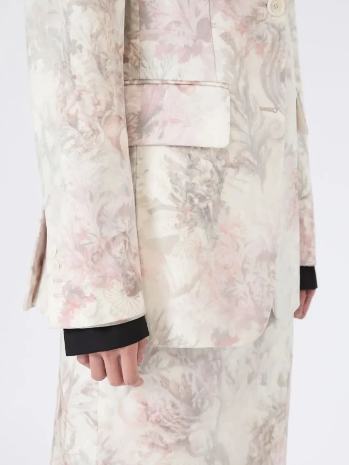 Slim-fit blazer i printet organza og gabardine, hvid Slim-fit blazer i printet organza og gabardine, hvid