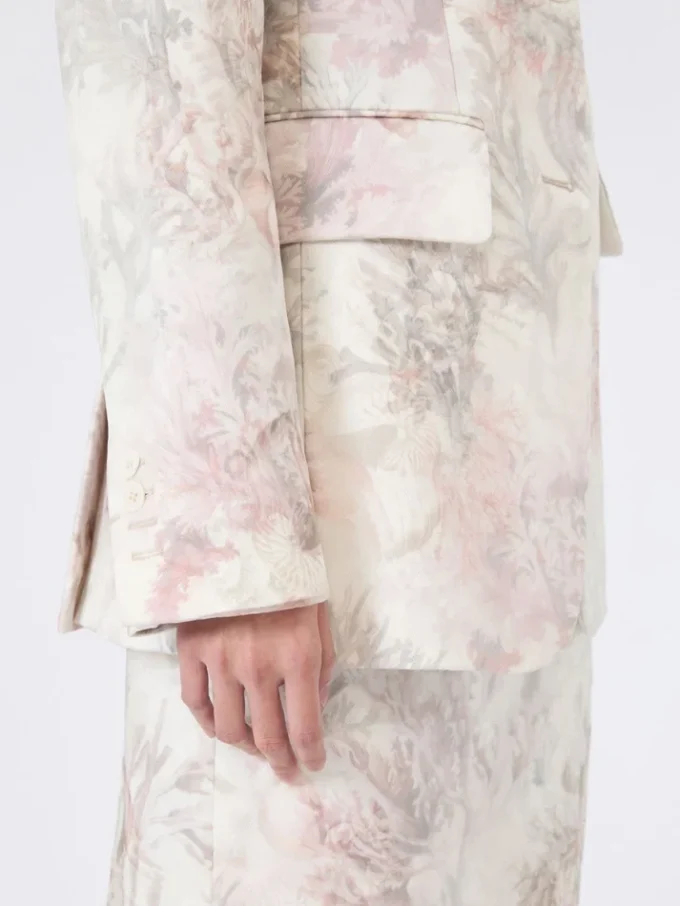 Slim-fit blazer i printet organza og gabardine, hvid Slim-fit blazer i printet organza og gabardine, hvid