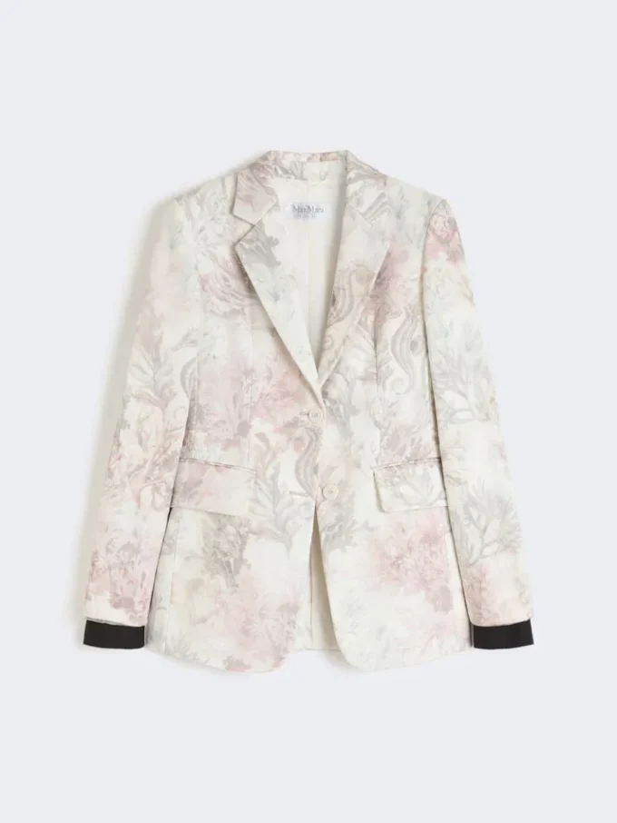 Slim-fit blazer i printet organza og gabardine, hvid Slim-fit blazer i printet organza og gabardine, hvid