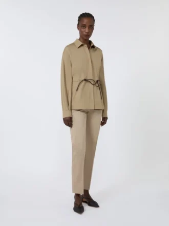 Slim-fit bukser i bomuldssatin, khaki
